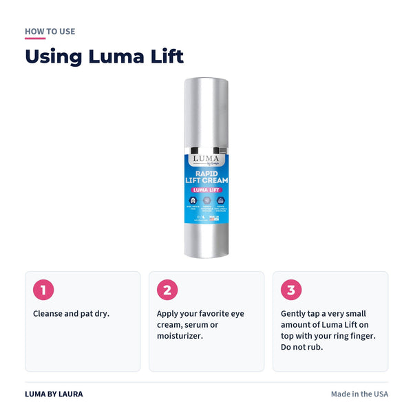 How to apply Luma Lift eye cream: tap a small amount under the eye